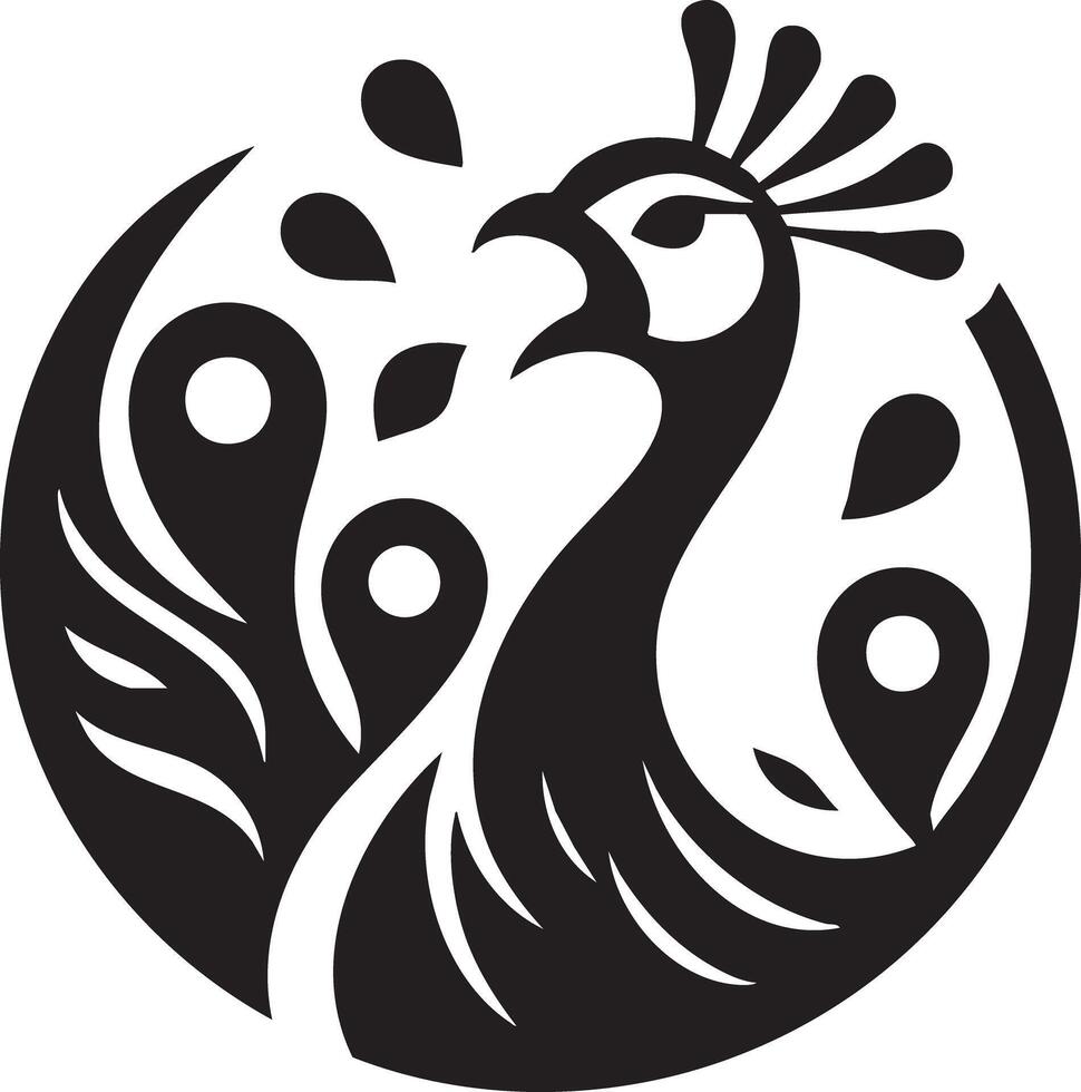 Abstract Peacock Silhouette Icon Logo Design Element with Location Pins vector