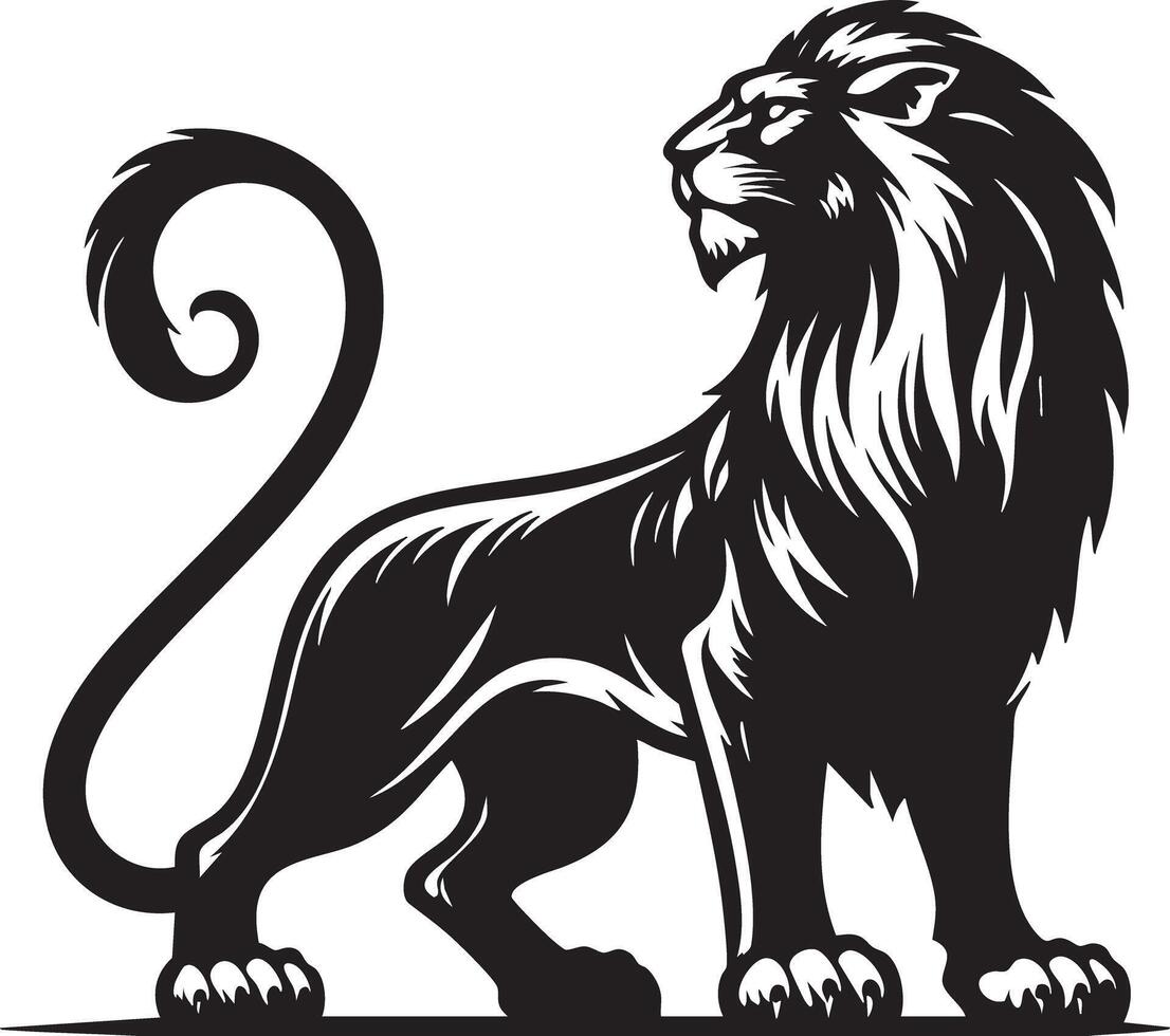 Majestic Black Lion Silhouette Standing Proudly Powerful Wild Cat vector