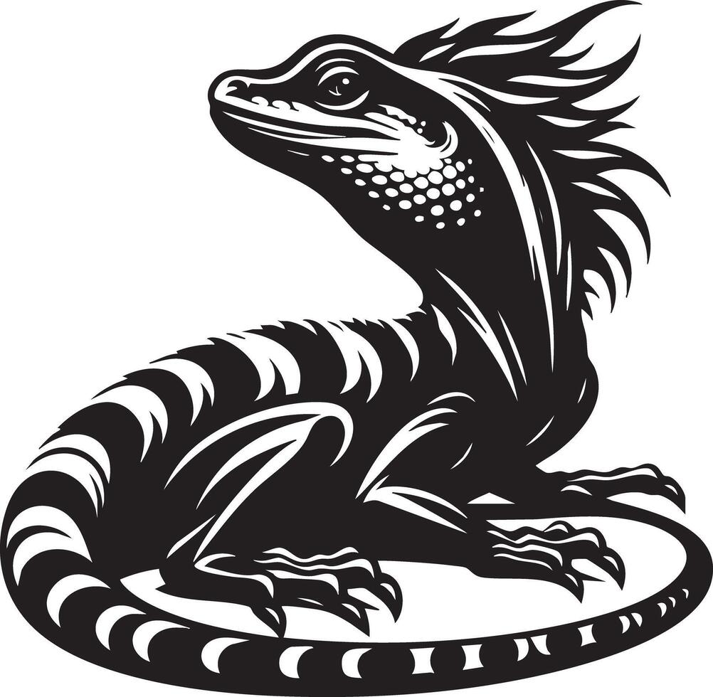 Stylized Black and White Illustration of a Detailed Lizard vector