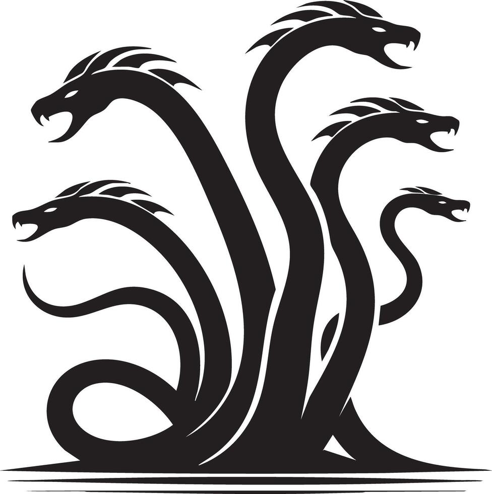 Mythological Creature Hydras Fierce Monster with Multiple Heads in Silhouette vector