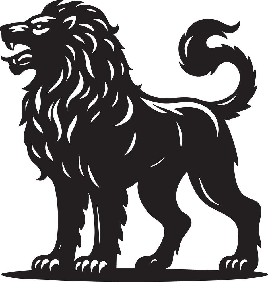 Majestic Silhouette Lion Standing Proudly With Open Mouth Wild Animal vector