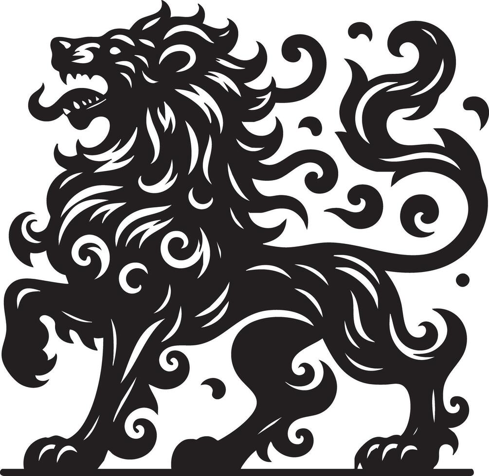 Majestic Black Lion Silhouette in Ornate Heraldic Design vector