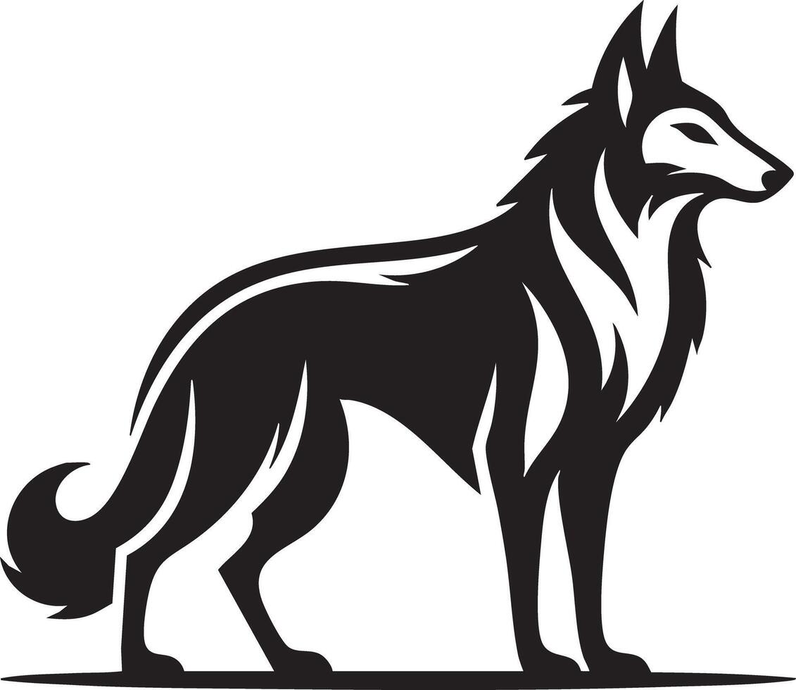 Elegant Silhouette Wolf Standing Proudly Wildlife Animal Mascot Design vector