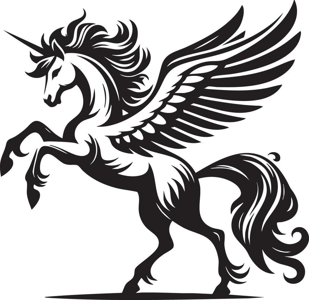 Majestic Winged Unicorn Rearing with Flowing Mane and Tail vector