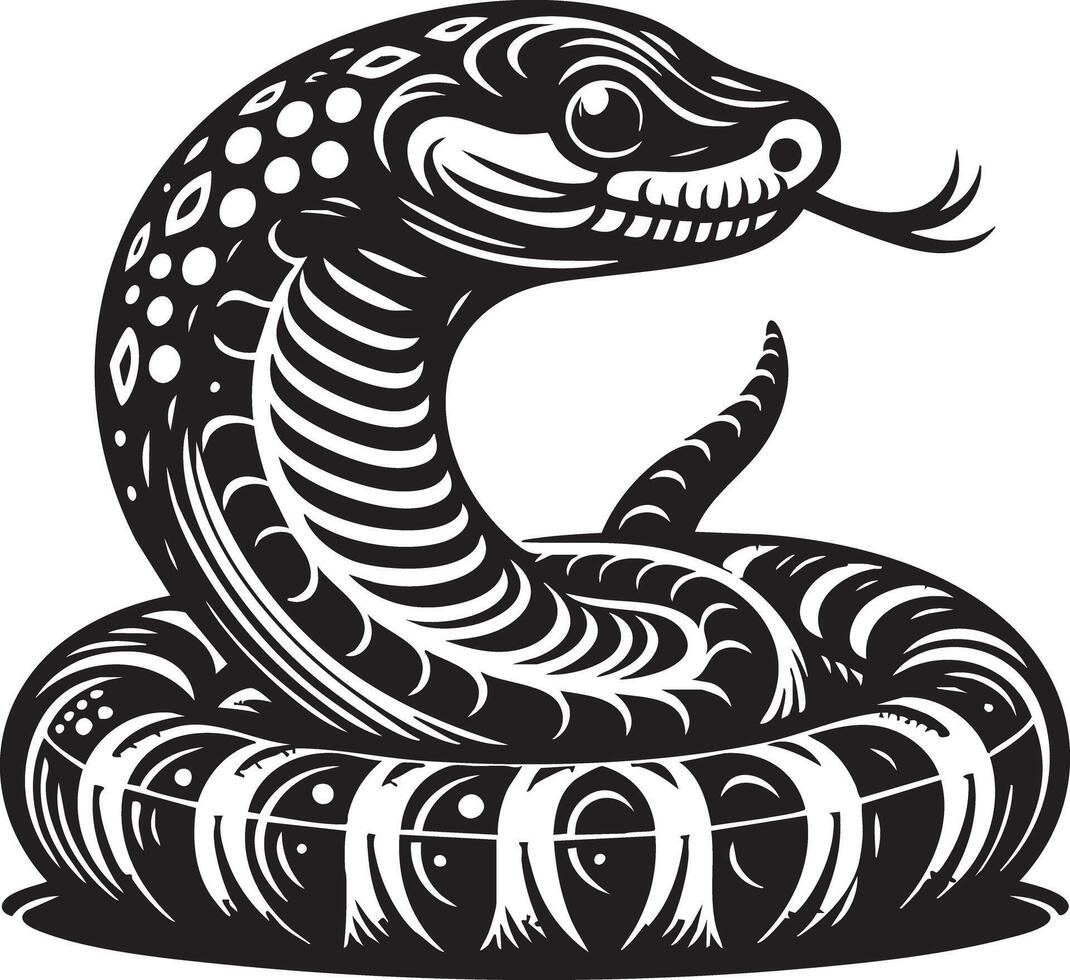 Intricate Black and White Tattoo Design of a Coiled Serpent vector