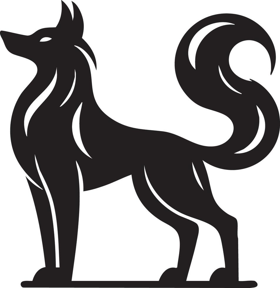 Stylized Black Wolf Silhouette Standing Profile View Elegant Wild Animal Illustration vector