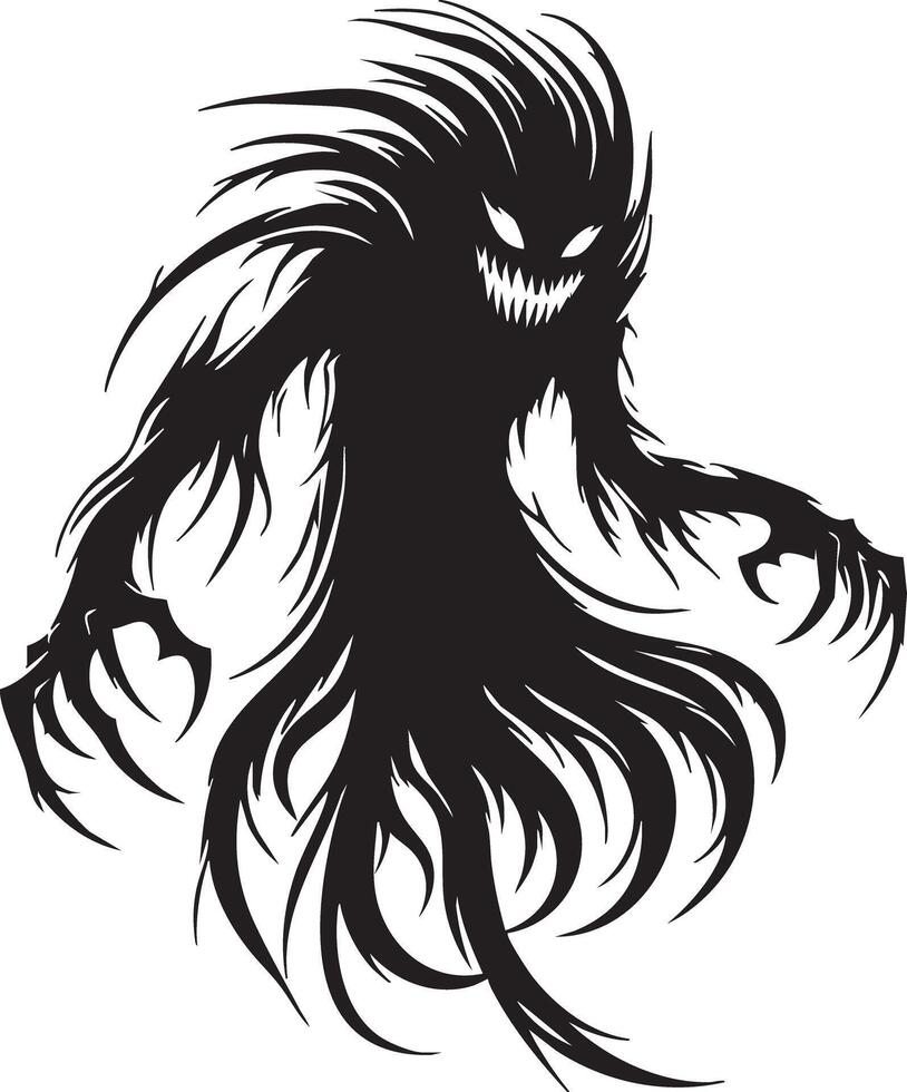 Scary Shadow Monster Creature with Glowing Eyes and Jagged Claws Illustration vector