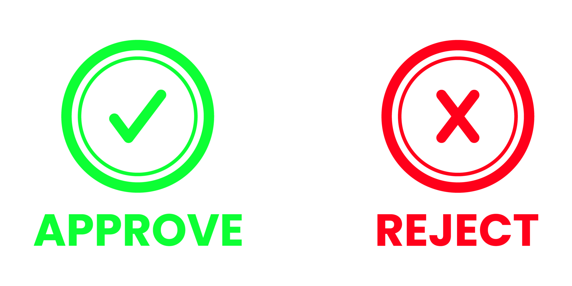 Approve and reject icons with green check mark and red cross. Transparent . png