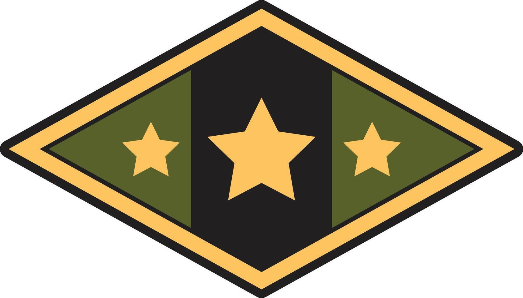 United States Army lieutenant colonel rank insignia displaying three stars on a diamond shape with a black background and olive green vertical stripes within a gold border vector