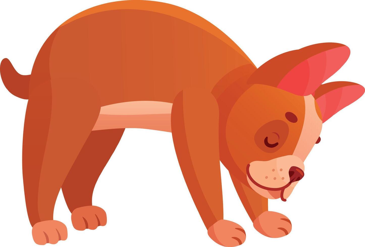 Cartoon illustration featuring a playful brown puppy bending down and curiously sniffing the ground with closed eyes, embodying a joyful and lively spirit in a cheerful pose vector