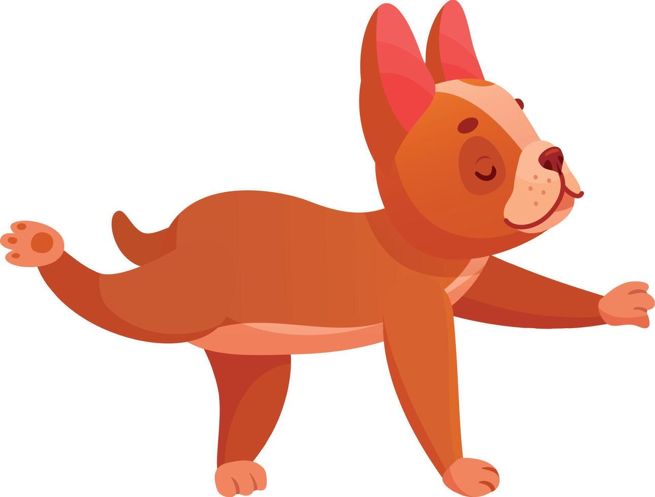 Adorable cartoon french bulldog practicing yoga, performing Virabhadrasana or warrior pose, promoting health, wellness and a playful lifestyle for pets vector