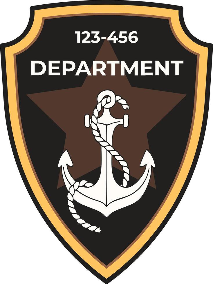 Nautical department logo showcasing an anchor entwined with rope, positioned centrally on a five pointed star against a shield shaped backdrop, incorporating a departmental number vector