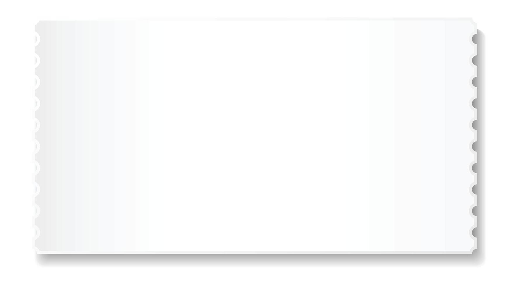 Empty white ticket or coupon featuring serrated edges, casting a soft shadow on a bright white background, offering ample copy space for text or creative design elements vector