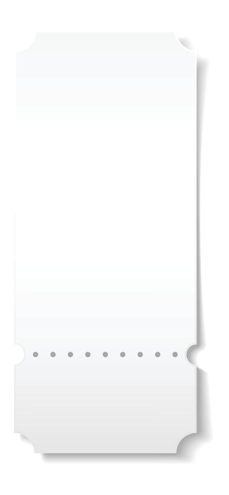 Blank white ticket with perforation casting shadow is isolated on white background, perfect for adding your own design, text, price, or other information vector