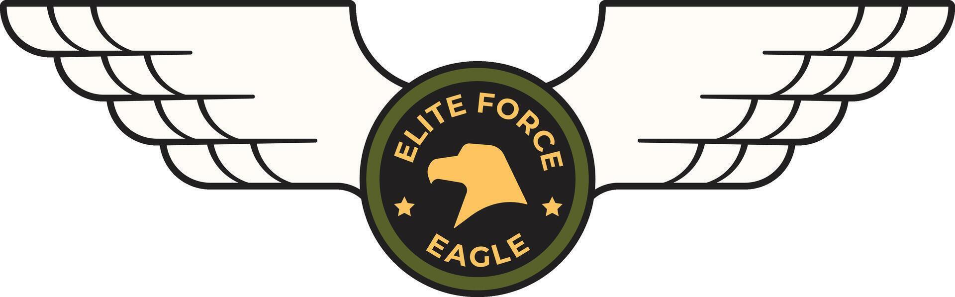 Stylized illustration of an elite force eagle military patch featuring outstretched wings, a central roundel with an eagle head, stars, and the words elite force eagle vector