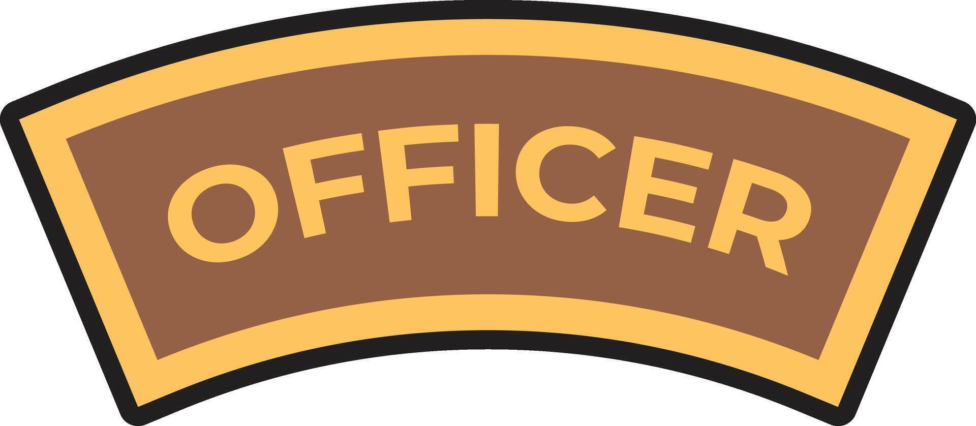 Officer rank insignia featuring the word OFFICER in gold letters on a curved brown background with gold borders, suitable for military or law enforcement themes vector