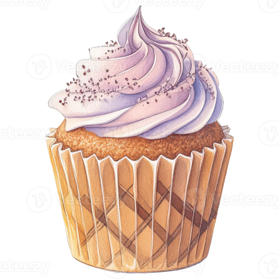 A charming, hand-drawn illustration showcases a delectable cupcake, complete with fluffy frosting and delicate sprinkles, in a vibrant, colorful representation of pure indulgence. png