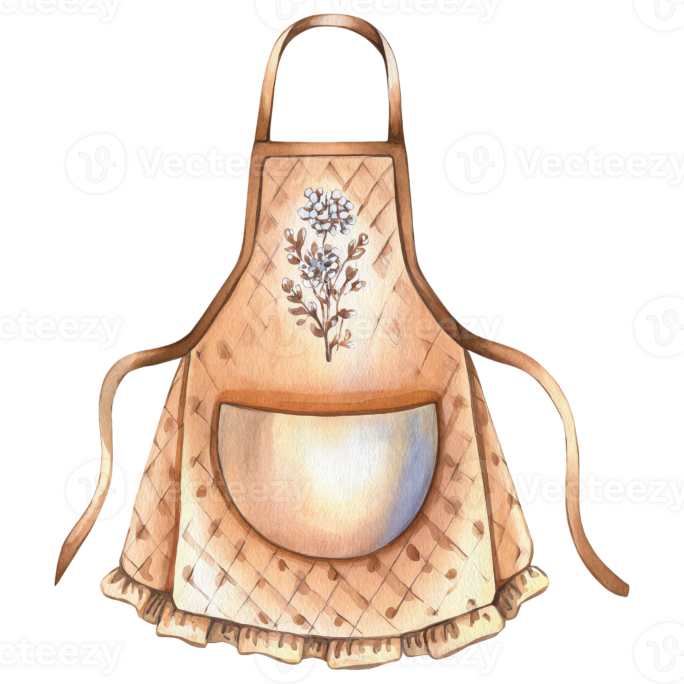 A charming vintage apron design, perfect for culinary pursuits. Featuring a floral embellishment and soft, inviting hues, evokes a sense of warmth and nostalgic style. png