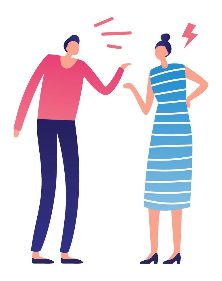 Colleagues arguing, with a man blaming a woman, depicting business conflict and communication problems, highlighting stress and tension in the workplace vector