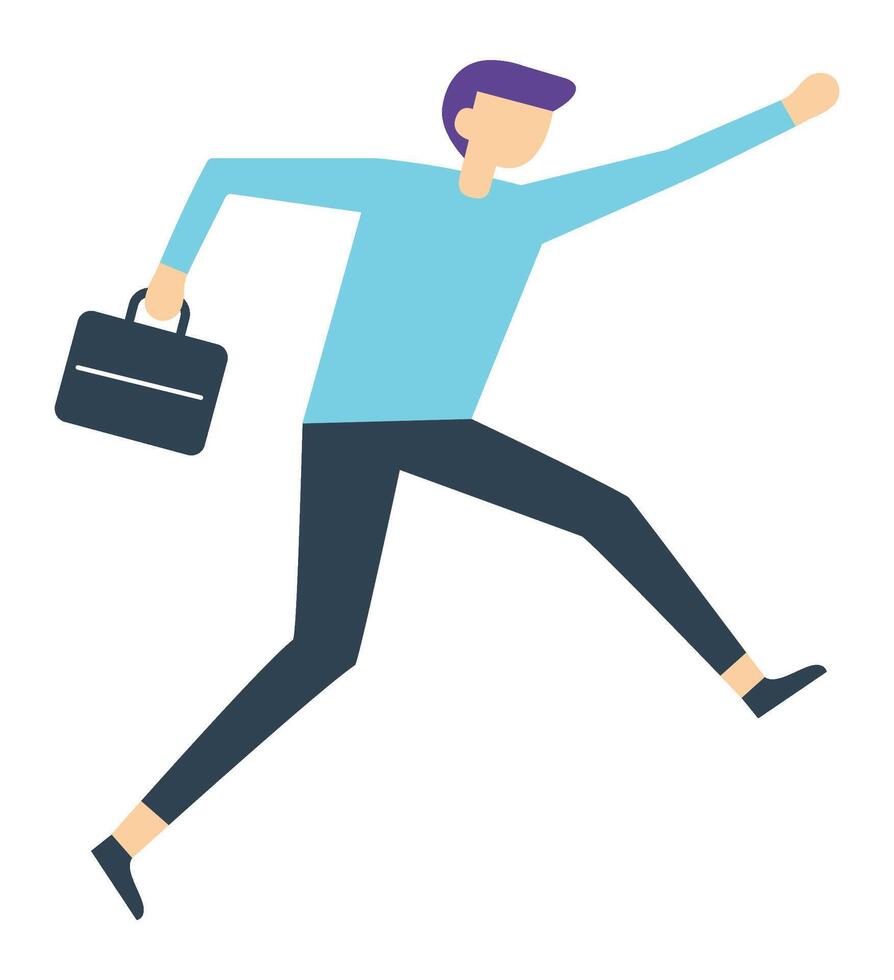 Energetic businessman running with a briefcase, embodying the relentless pursuit of goals and career advancement, while showcasing motivation and ambition in the competitive business landscape vector