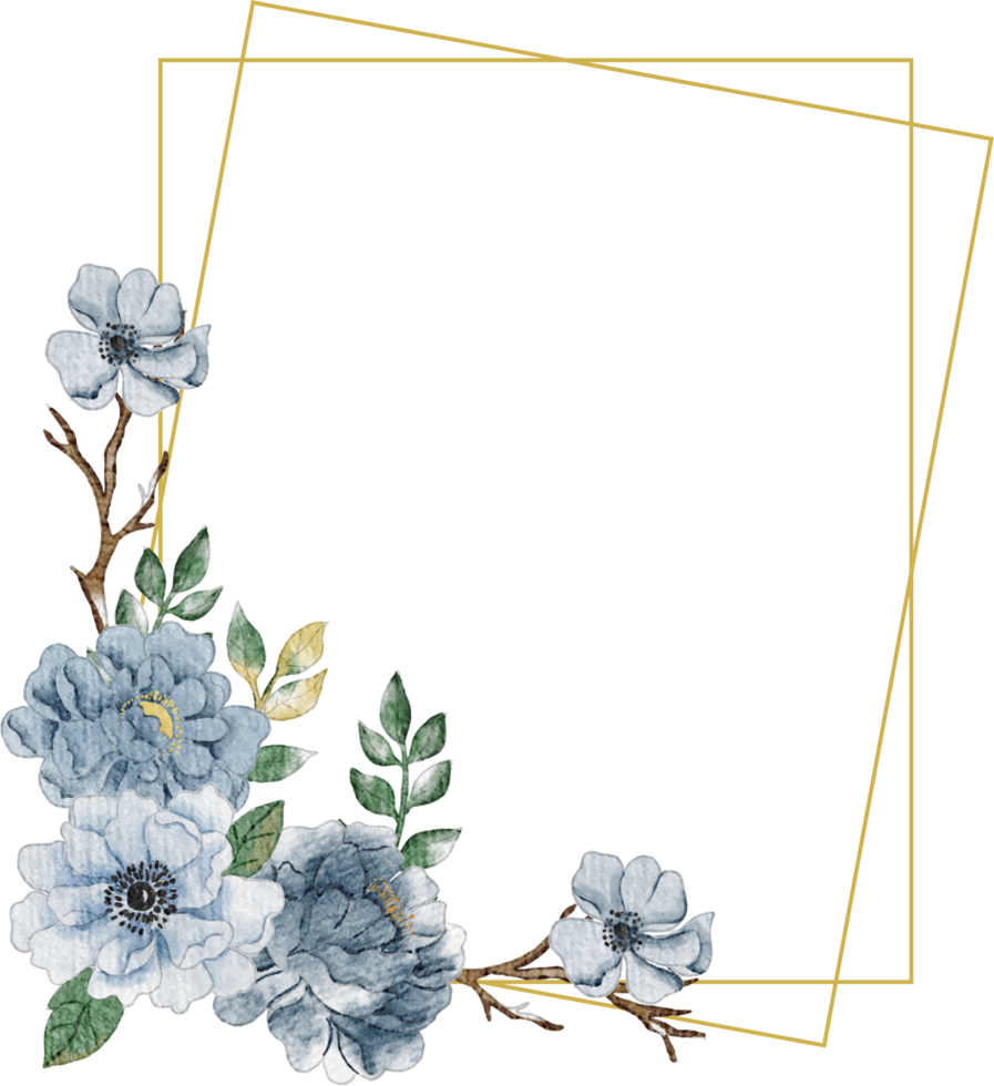 Soft Blue Anemone and Peony Watercolor Flower Frame png