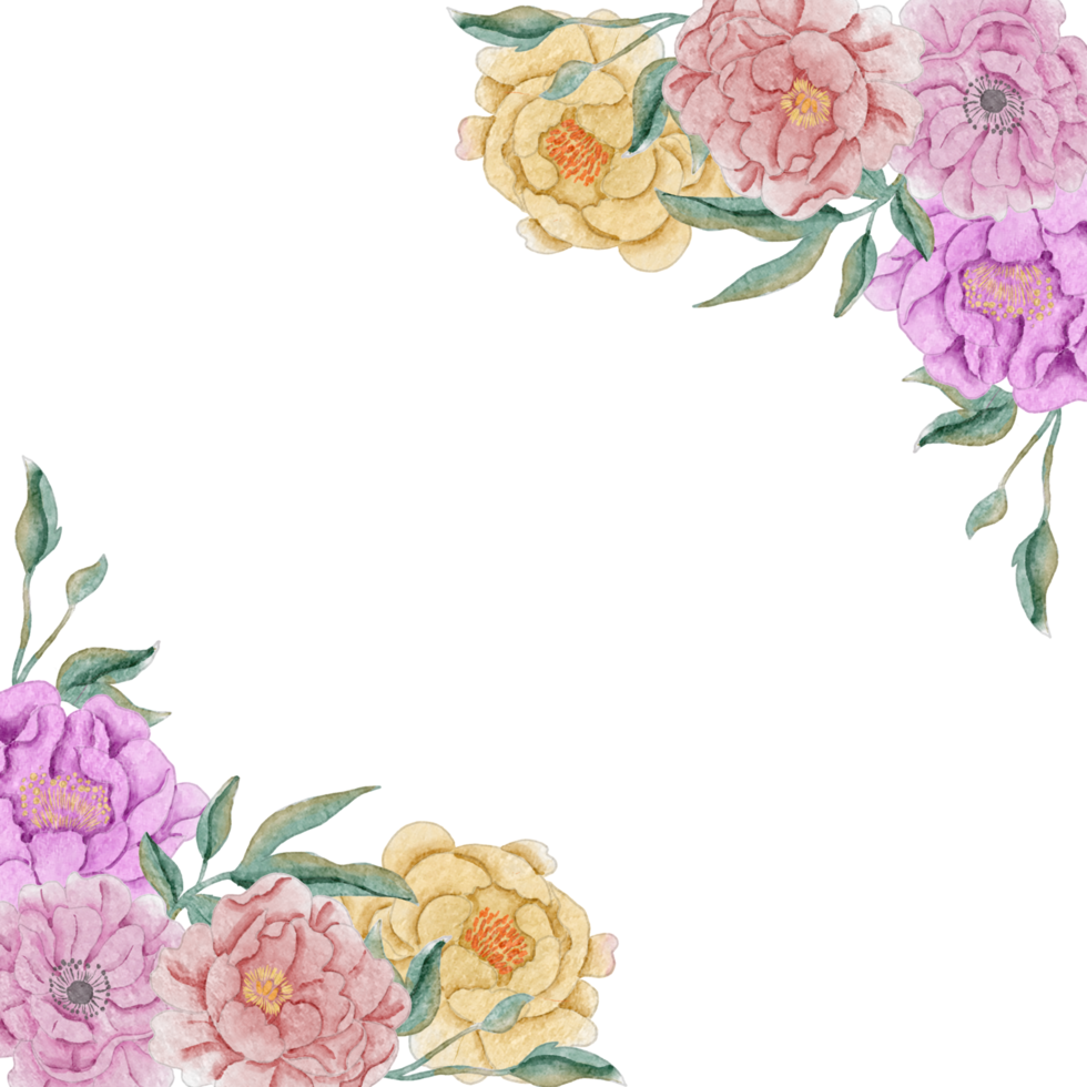 Vintage Yellow and Purple Rose Watercolor Flower Border png