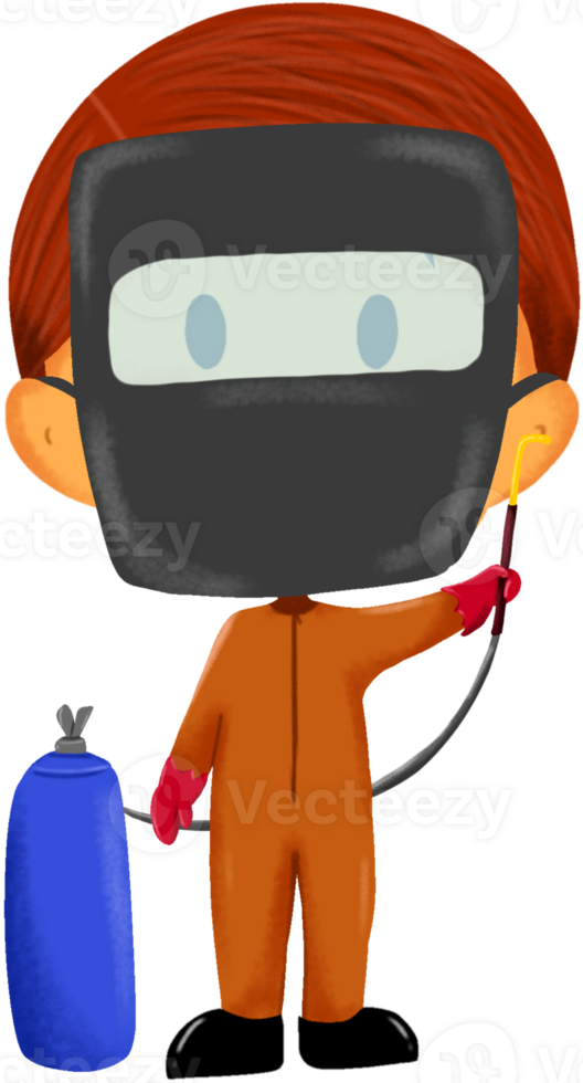 A cartoon boy wearing a mask and holding a paint can png