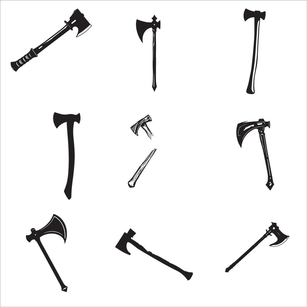 A collection of axes and axes on a white background vector