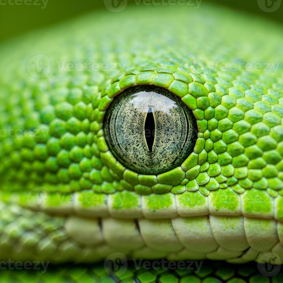 Extreme close-up of green snake eye and textured scales photo