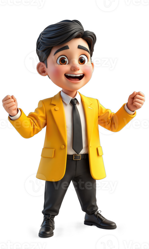 A dynamic businessman in electric yellow, framed by digital business graphs and rising stock prices, reflecting his bold approach png