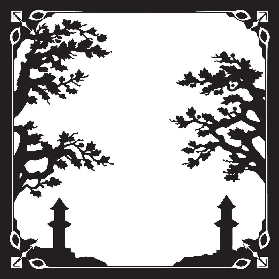 Japanese style paper cut tree with pagoda and pagoda tower vector