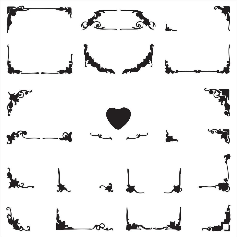 Set of decorative frames and hearts vector