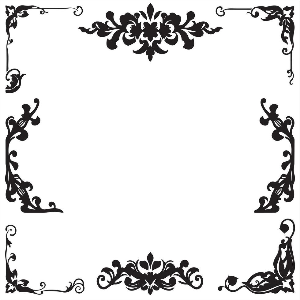 Decorative frame with black and white flowers vector