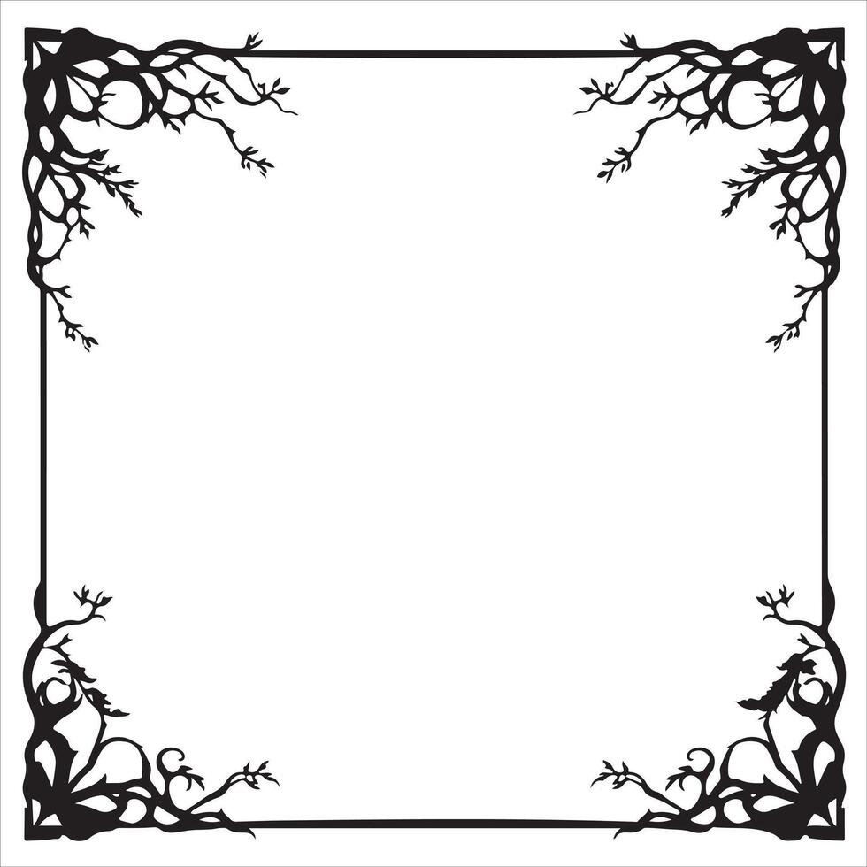 A black and white frame with vines and leaves vector