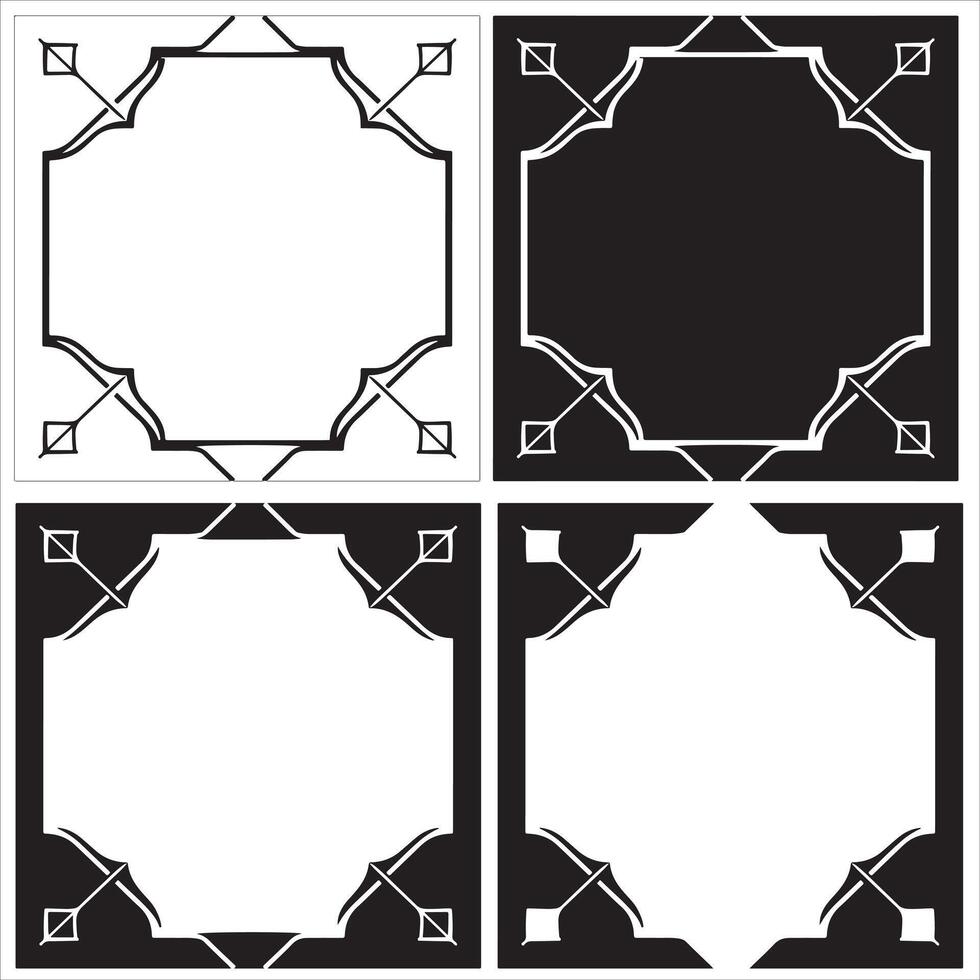 Four black and white square frames with decorative designs vector