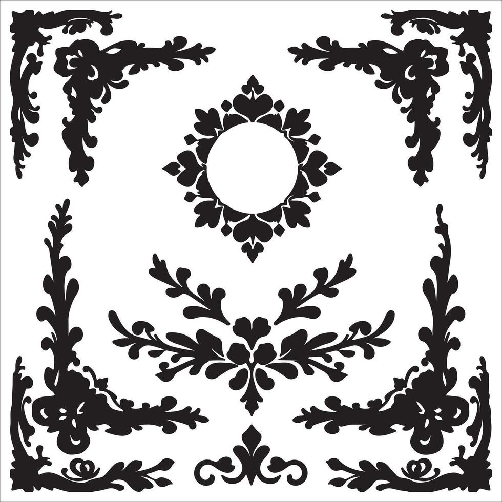 A set of black and white decorative elements vector
