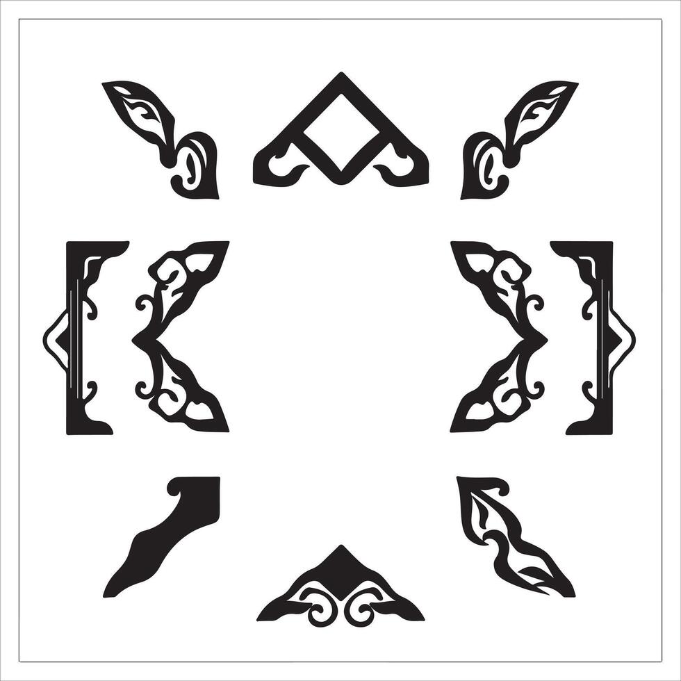 A set of decorative designs in black and white vector