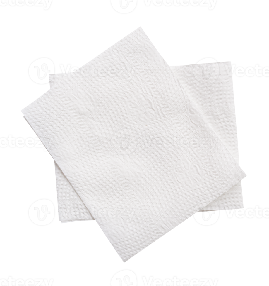 Two pieces of folded white tissue paper or napkin paper in stack isolated with clipping path in file format png