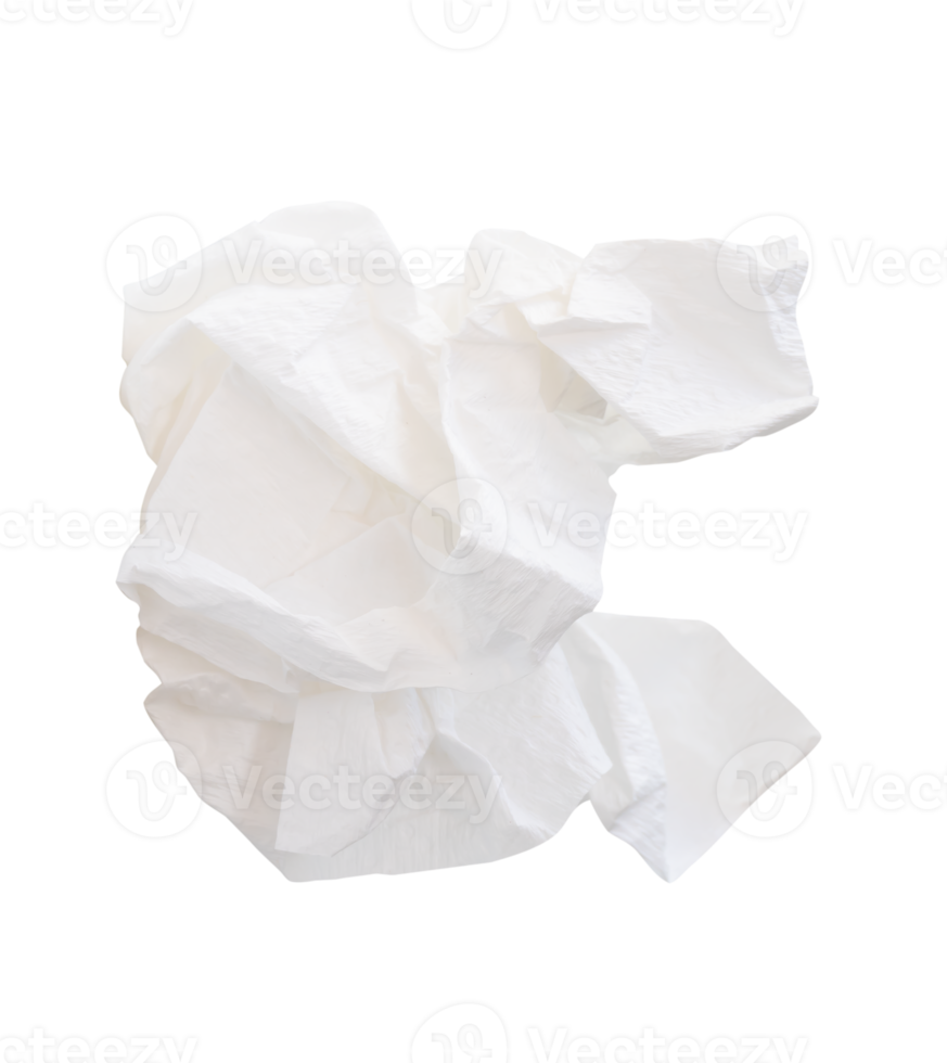 Tissue in screwed or crumpled white paper ball isolated with clipping path in file format png