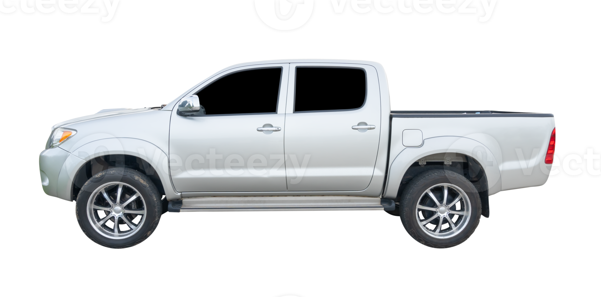 Left side view of clean white or silver pickup truck isolated with clipping path in file format png