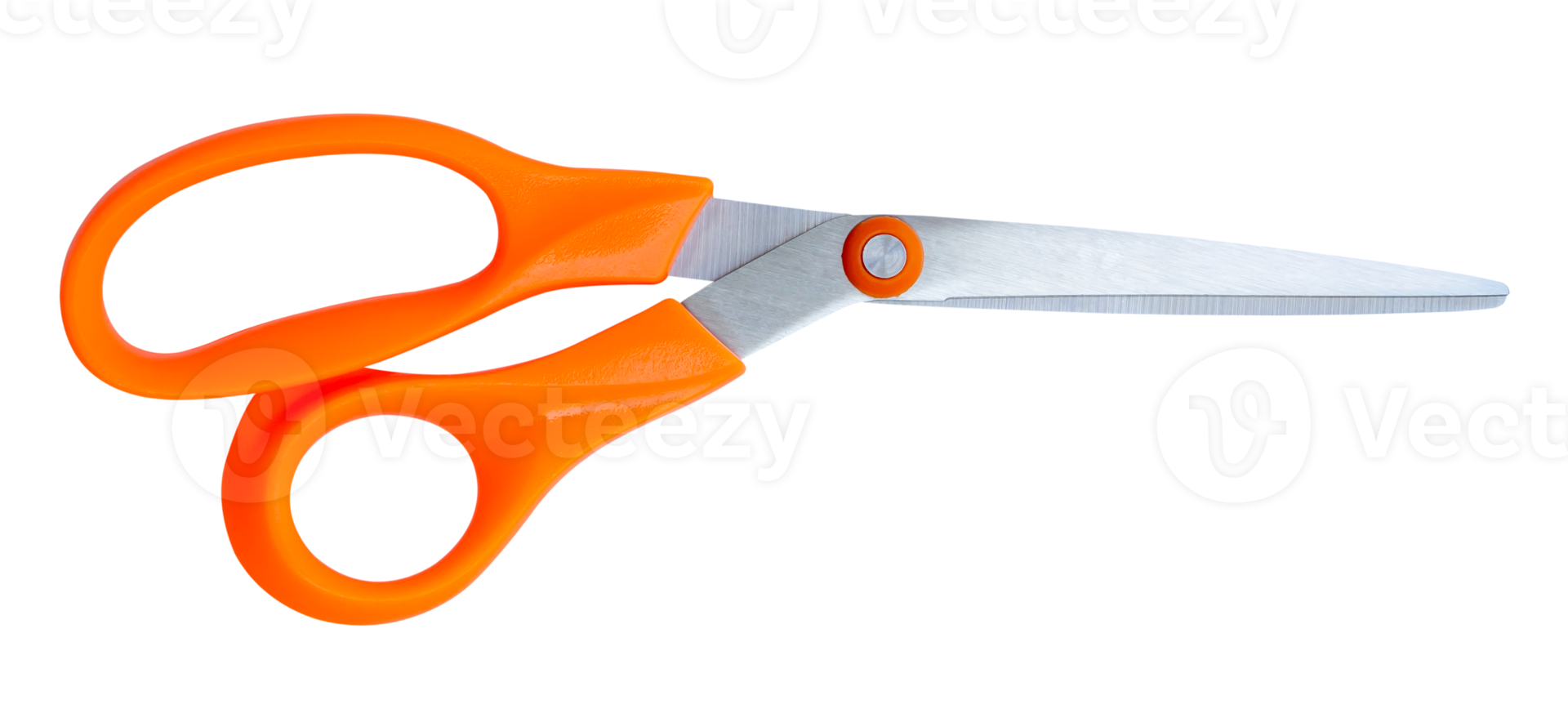 Multipurpose scissors with orange handle in horizon isolated with clipping path in file format png