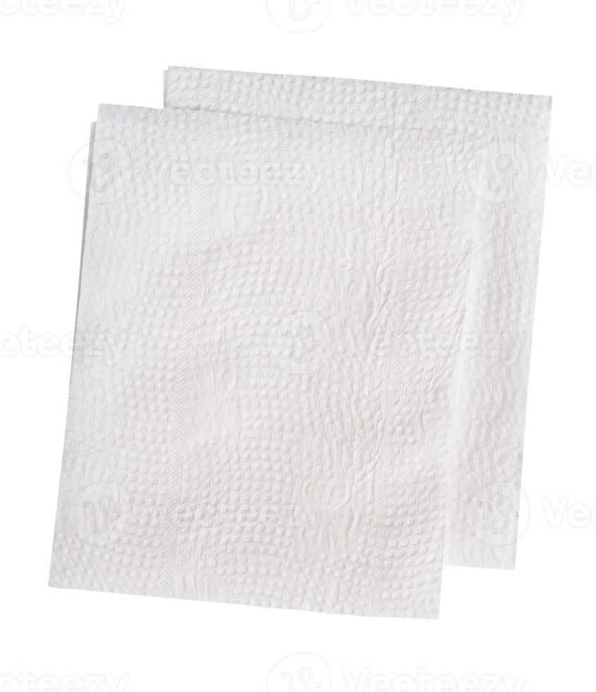 Two pieces of white tissue paper or napkin paper in stack isolated with clipping path in file format png