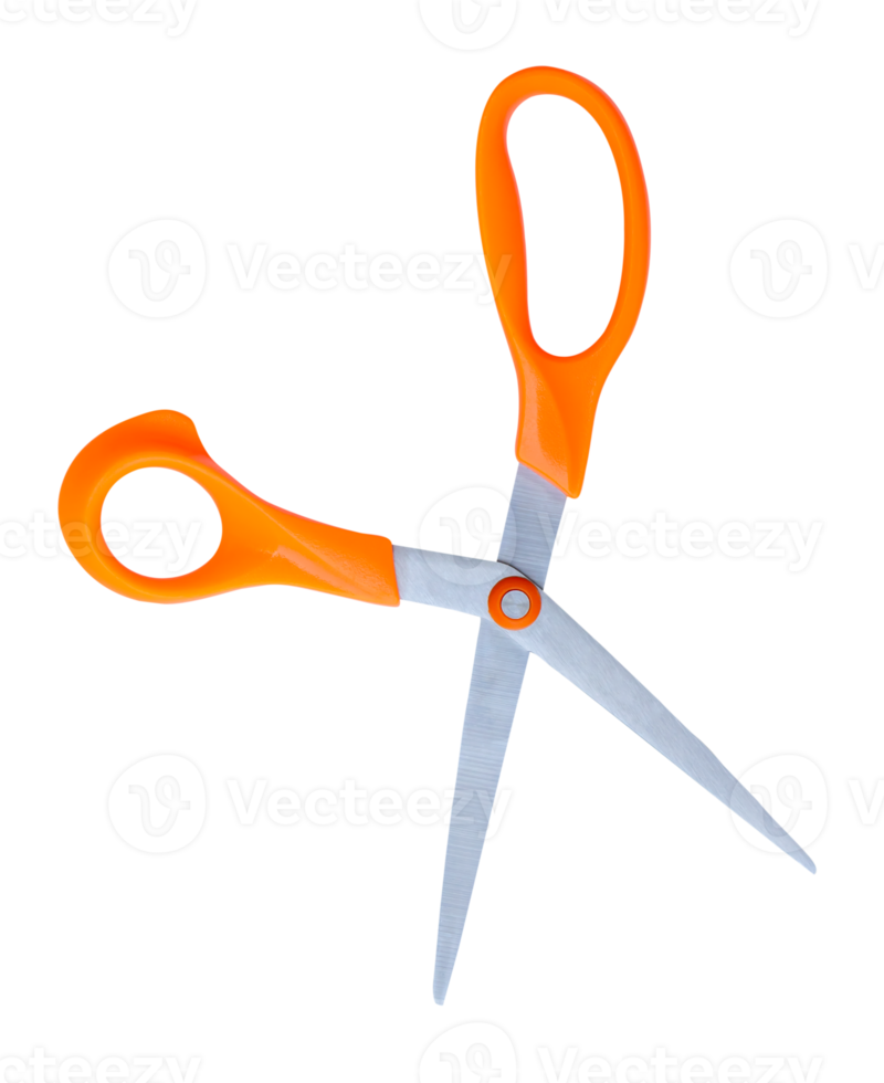Small scissors with orange handle isolated in file format png