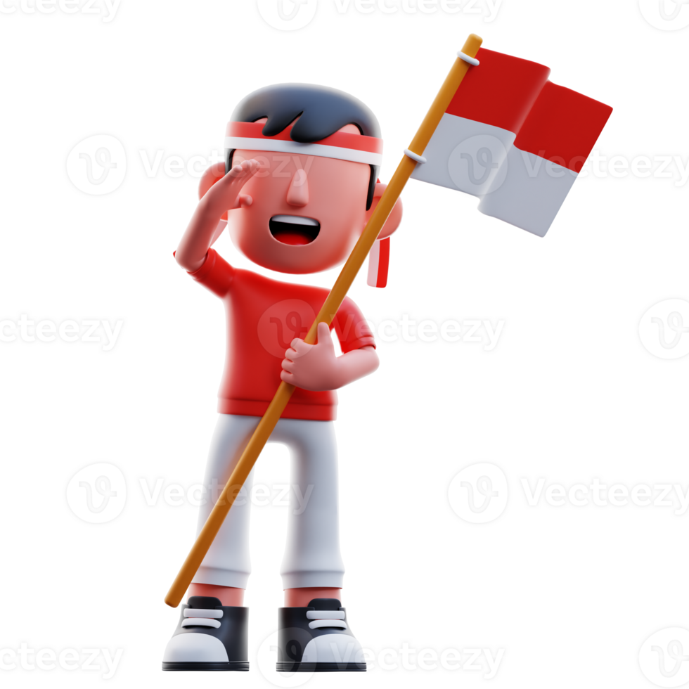 Respectful Kid Carrying Flag 3D Illustration png