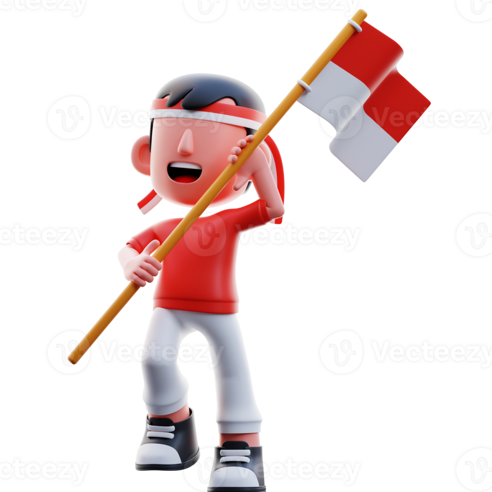 Running with Indonesian Flag 3D Illustration png
