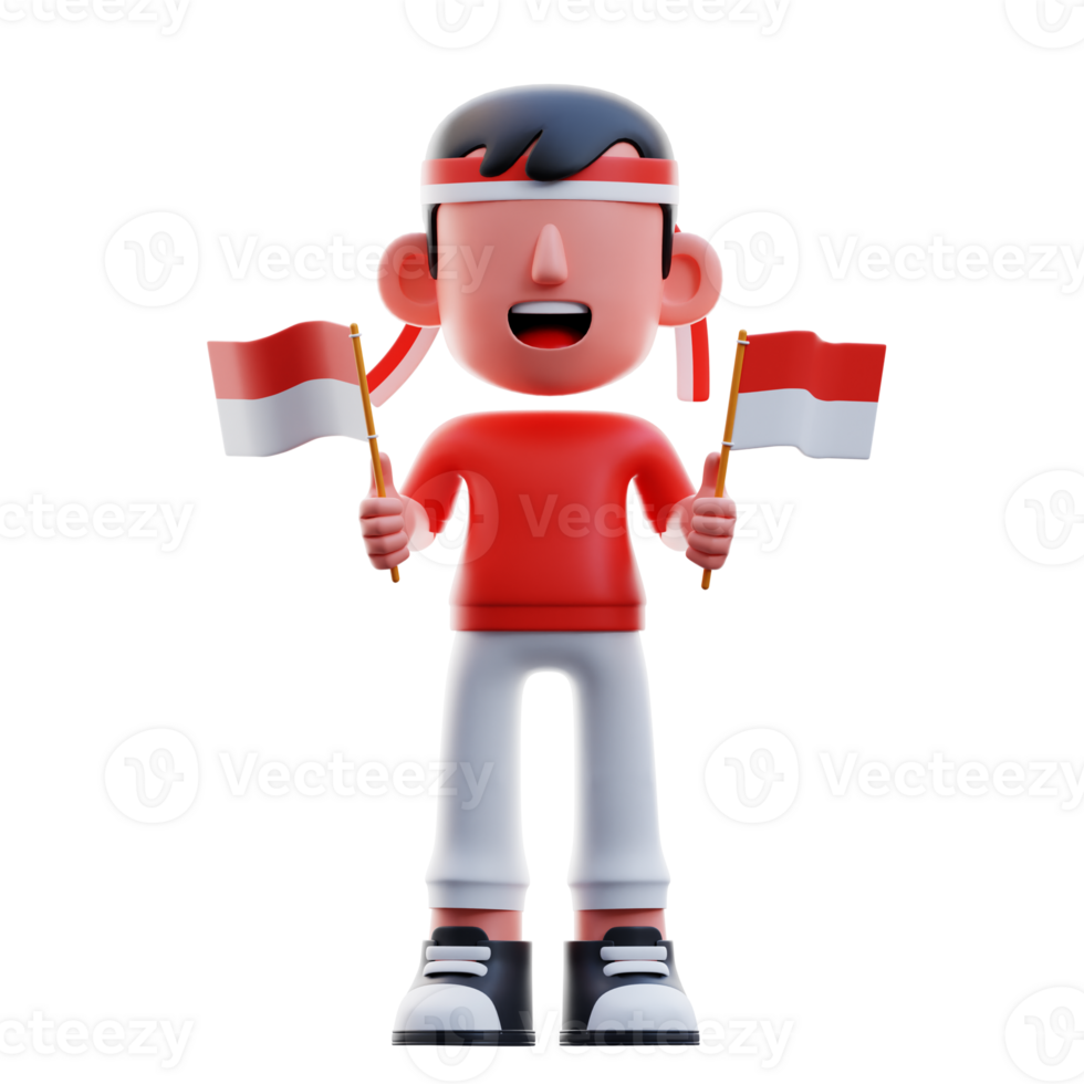 Kid Holding Two Indonesian Flags 3D Illustration png
