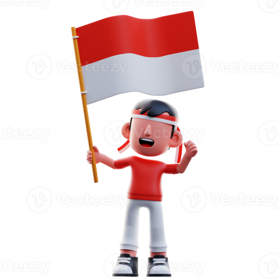 Kid Bringing Indonesian Flag 3D Illustration png