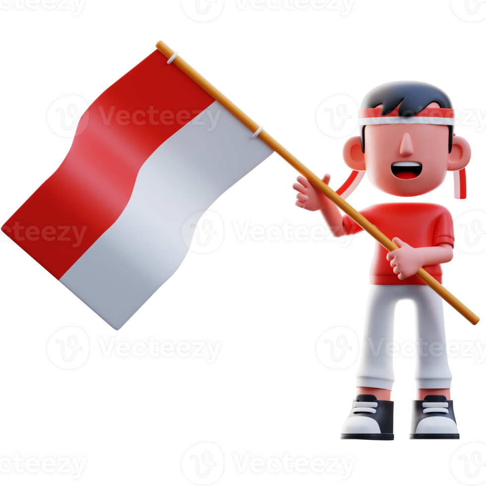 Kid Raising Indonesian Flag 3D Illustration png