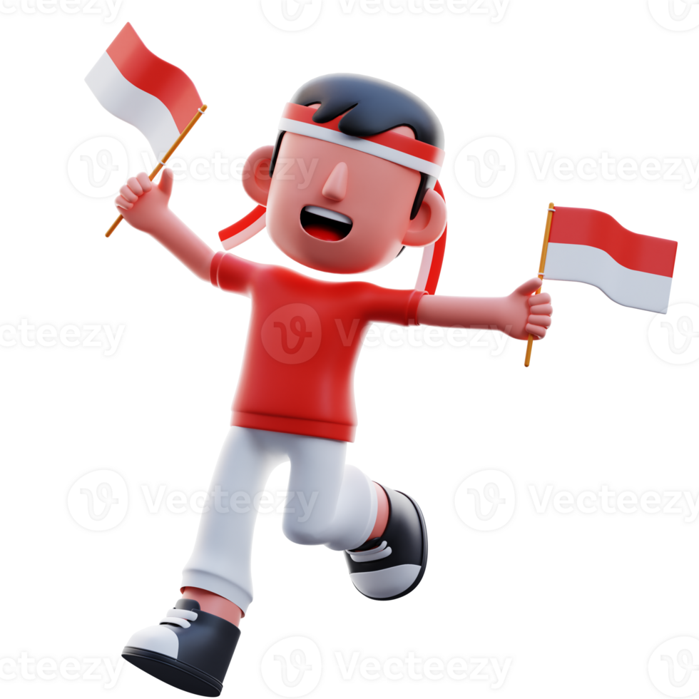 Kid Running with Two Flags 3D Illustration png