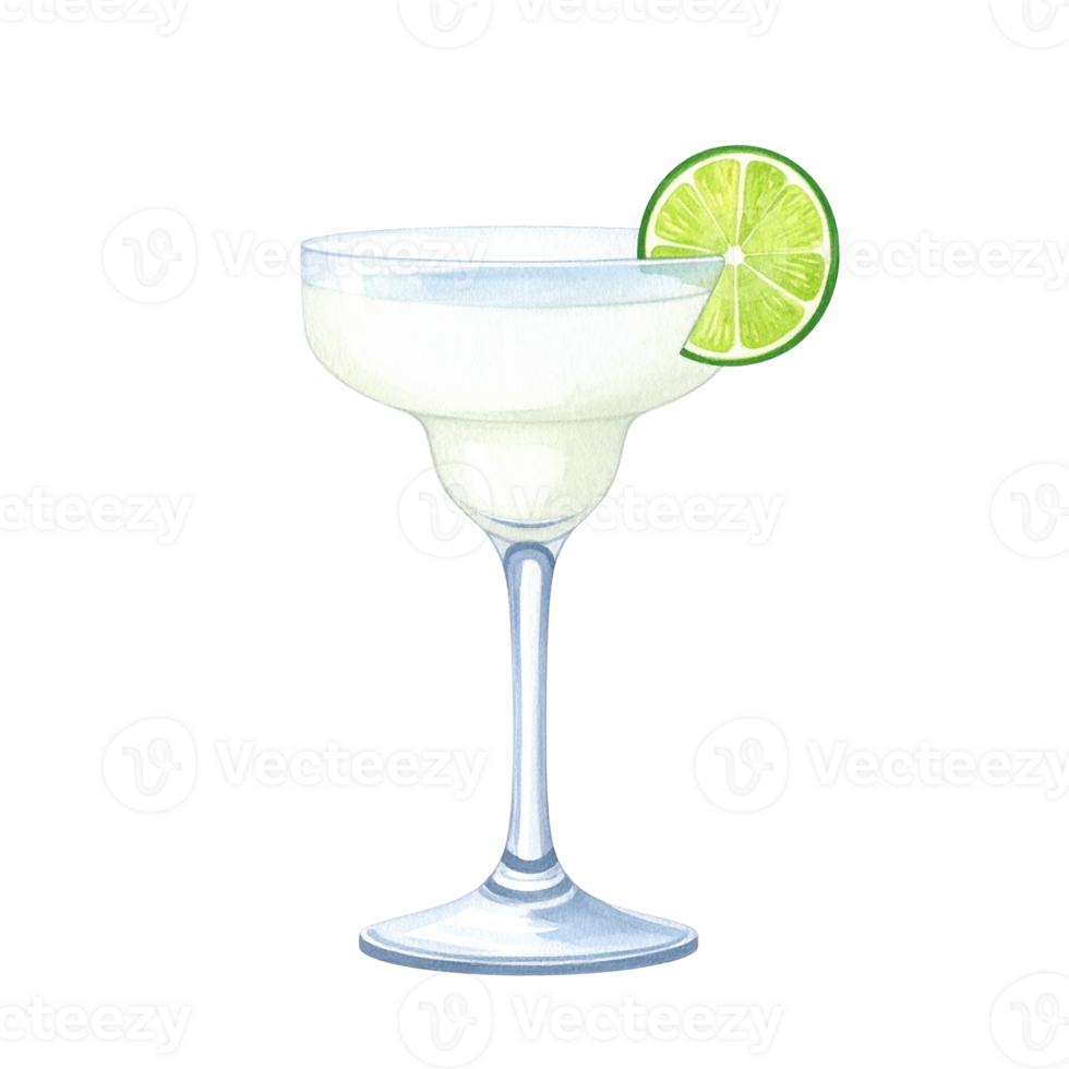 A vibrant margarita cocktail in a classic glass, garnished with a fresh lime slice. Perfect for menus, party invitations, or summer drink promotions. png